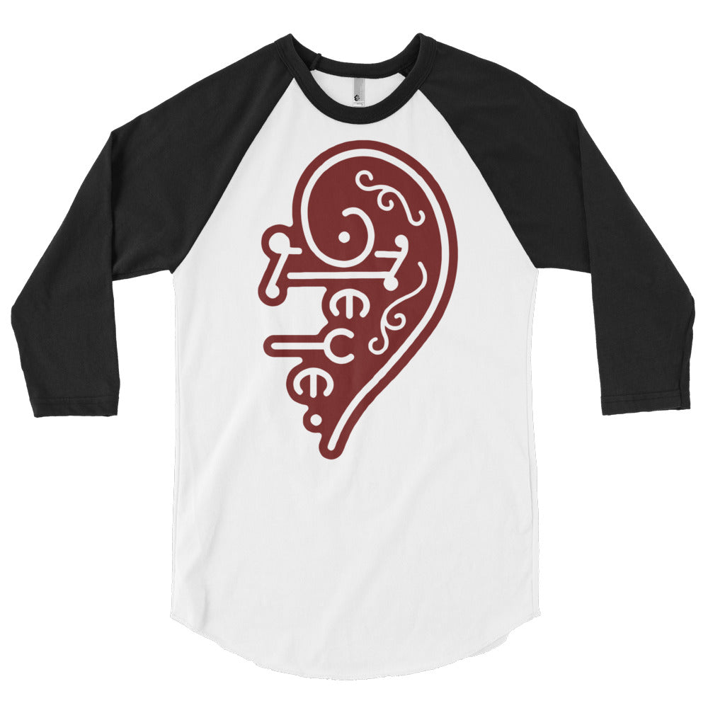 TEYE™ Guitars Official 3/4 sleeve Reaglan shirt (White w/Black Sleeves - RED Logo)