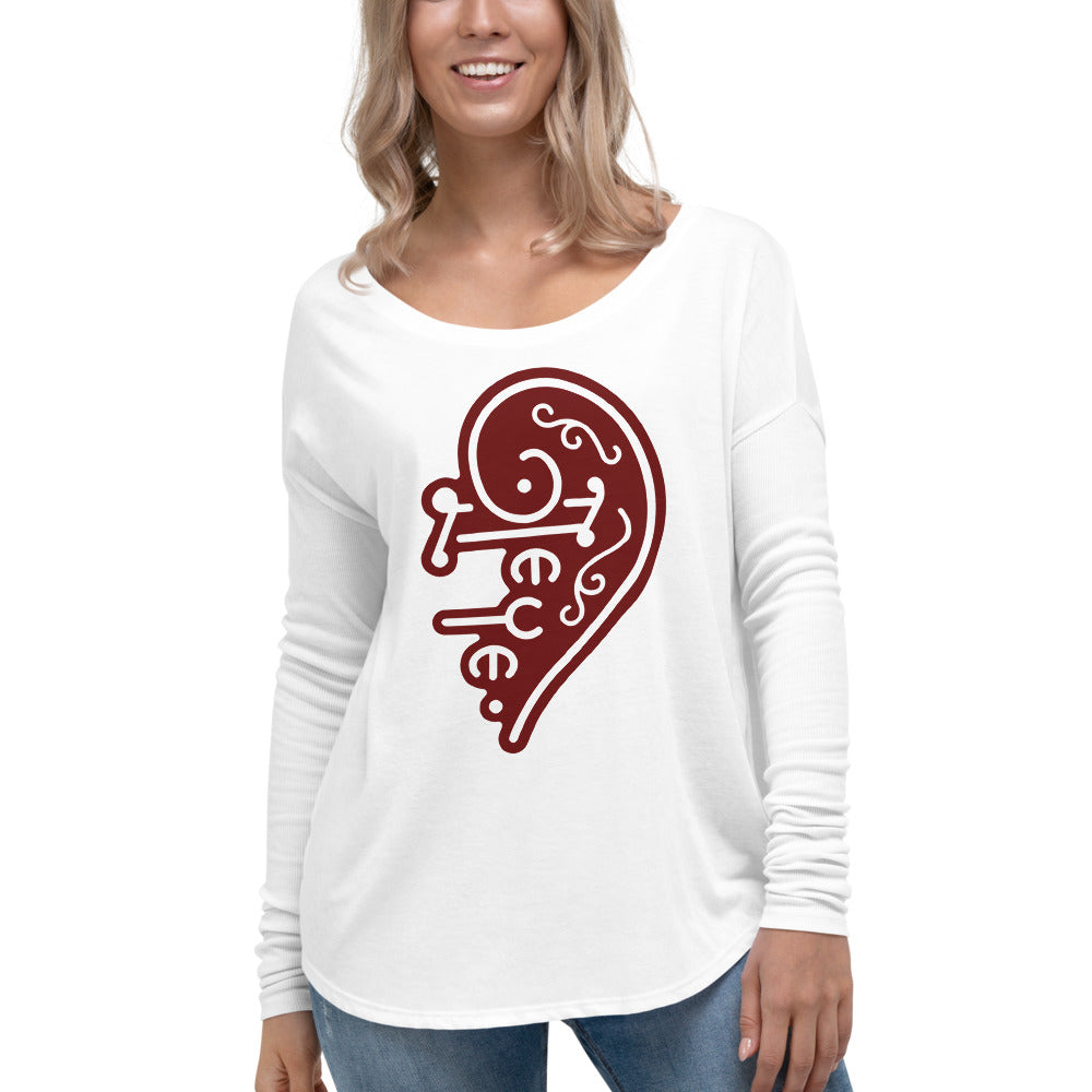 TEYE™ Guitars Official Ladies' Long Sleeve Tee w/Wide Neck (BLACK w/RED Logo)